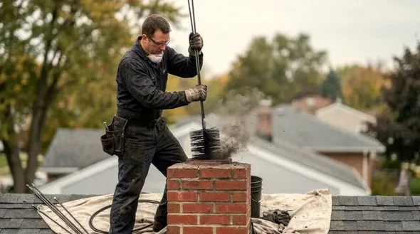 Rooftop chimney sweep in Rancho Cucamonga