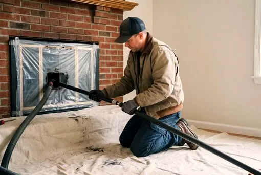 Clean chimney sweep with a HEPA vacuum in an Eastvale home